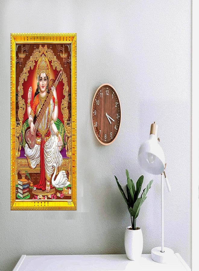 ZIG-ZAG zig zag Goddess Saraswati Devi Maa Rectangular Photo Frame For Wall / Table / Pooja Room ( 7X9 Inches, Acrylic Glass) Golden - Image 3